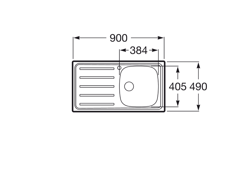 Medidas del fregadero de cocina 900 x 490 J - ROCA